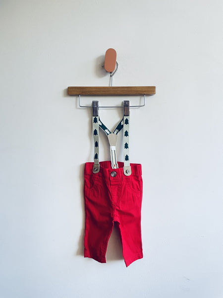 Cat & Jack Christmas Tree Suspender Pants (0-3M)