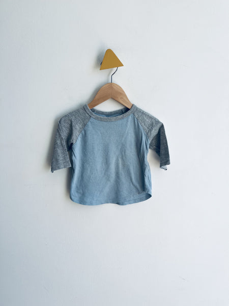 Mini Mioche REALLY LOVED Organic Cotton Baseball Tee - Light Blue/Grey (small spot) (12-18M)