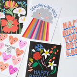 Black and Brights Floral Happy Birthday Card