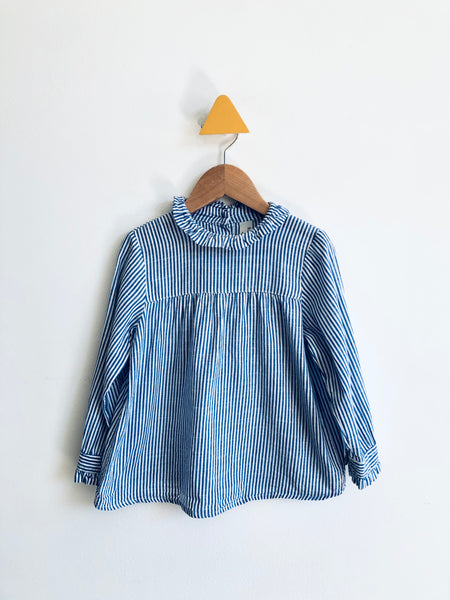 HLO Baby REALLY LOVED Striped Ruffle Neck Blouse (small pink spot at bottom) (4Y)