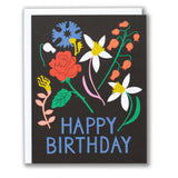 Black and Brights Floral Happy Birthday Card