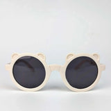 Kids Round Bear-Shaped Foldable Sunglasses Cream