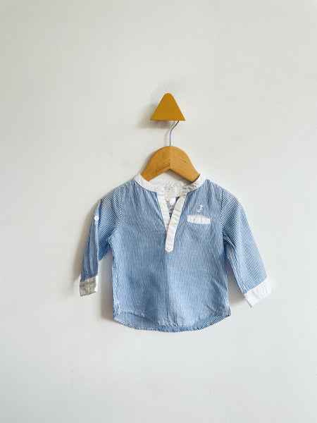 Jacadi Striped Band Collar Shirt (6M)