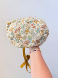 Handmade Linen Blend Reversible Floral Bonnet (12-24M)