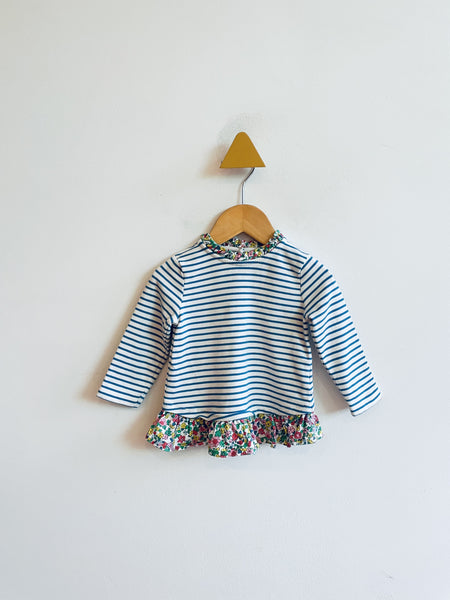 Baby Boden Striped Floral Detail Dress (tiny mark) (6-9M)