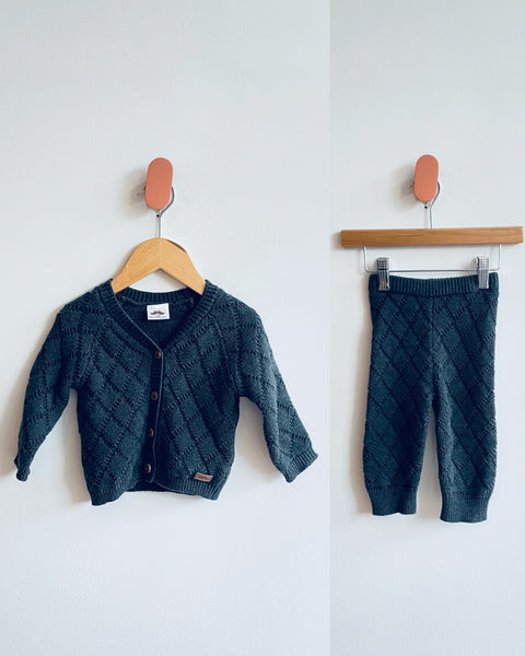 Little Gent Diamond Knit Cardigan & Pant Set (3-6M)