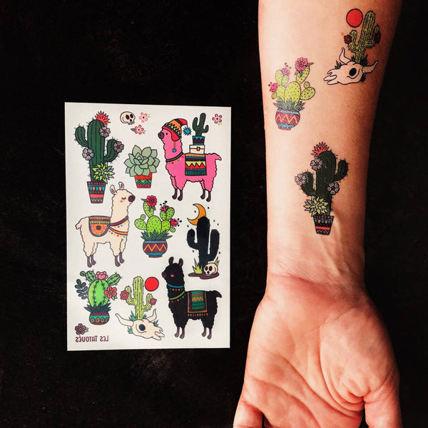 Alpaca and Cactus - Tempory tattoos
