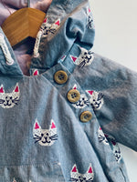 Cat Print Side Zip Rain Jacket // 3-6M