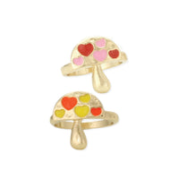 Fungi Fan Gold Mushroom Hearts Ring