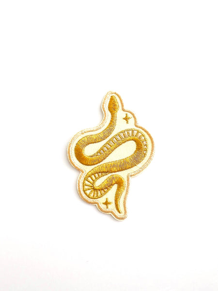 Metallic Gold Snake Embroidered Iron-on Patch, Trendy, Cute
